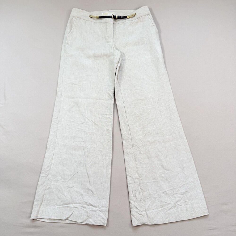 Michael Kors 100% Linen Wide Leg Pants SIZE 4P Cream Beige Coastal Resort Wear